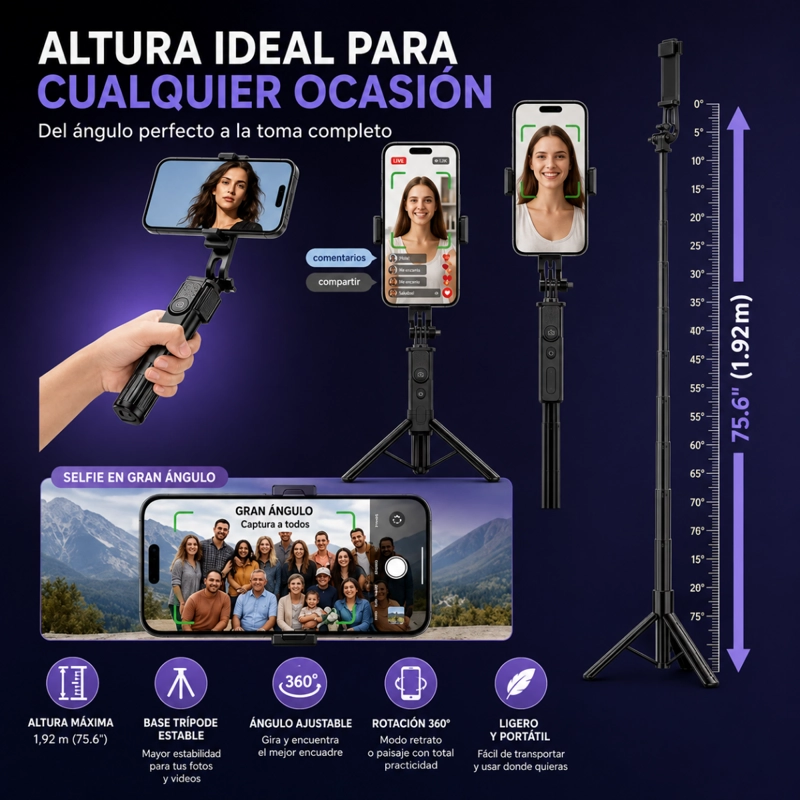 TRIPODE CON SEGUIMIENTO INTELIGENTE AI F01 DE 1.92M CELULAR - 6