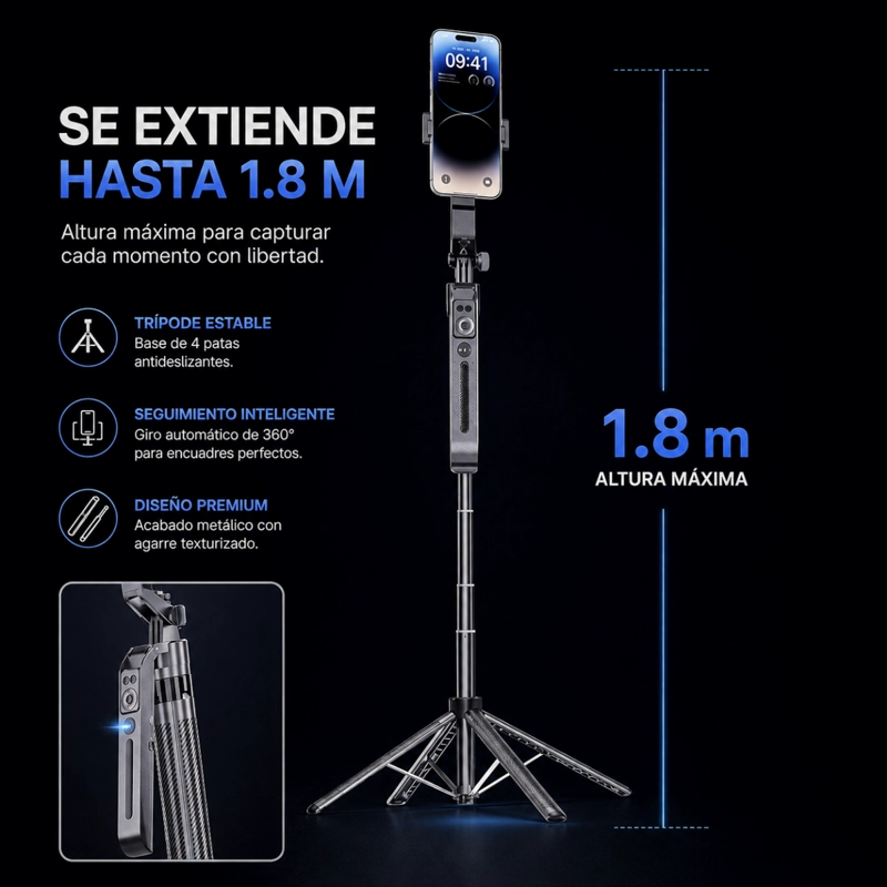 TRIPODE CELULAR INTELIGENTE SEGUIMIENTO 1.8M ESTABILIZADOR - 4