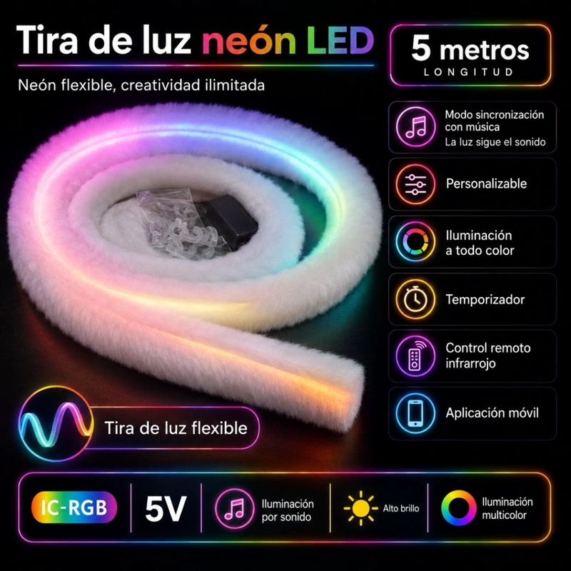 TIRA LUZ LED NEON RITMICA ATERCIOPELADA 5M RGB APP CONTROL - 2