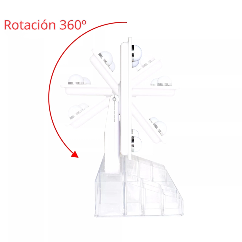ESPEJO DE MAQUILLAJE CON LUZ LED Y ORGANIZADOR 360 GRADOS - 2