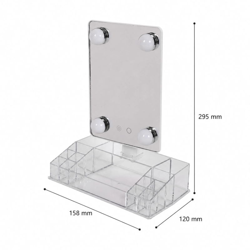 ESPEJO DE MAQUILLAJE CON LUZ LED Y ORGANIZADOR 360 GRADOS - 3