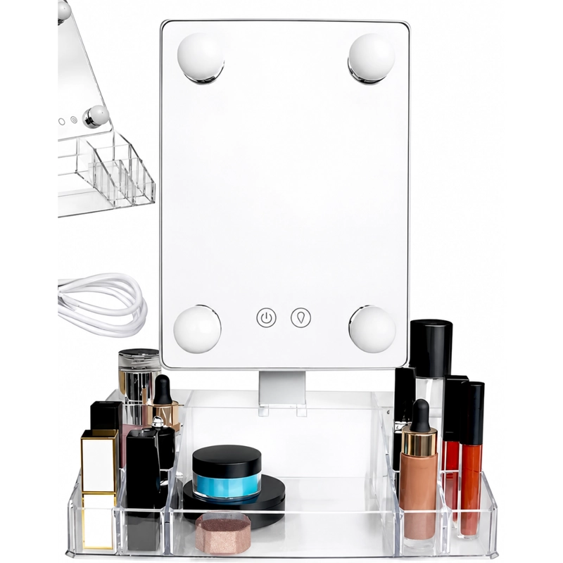 ESPEJO DE MAQUILLAJE CON LUZ LED Y ORGANIZADOR 360 GRADOS - 5