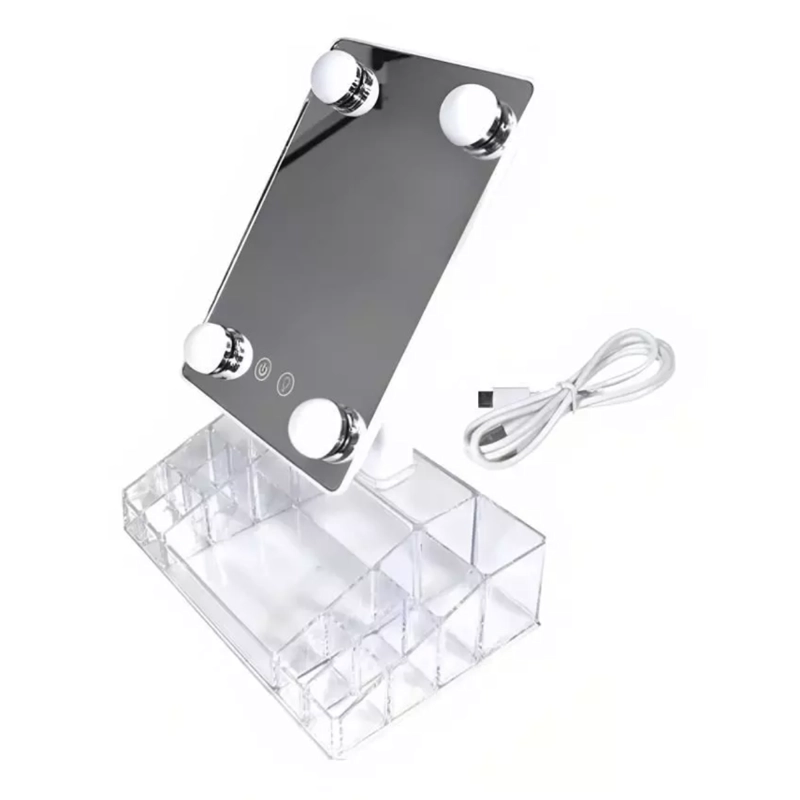 ESPEJO DE MAQUILLAJE CON LUZ LED Y ORGANIZADOR 360 GRADOS - 7