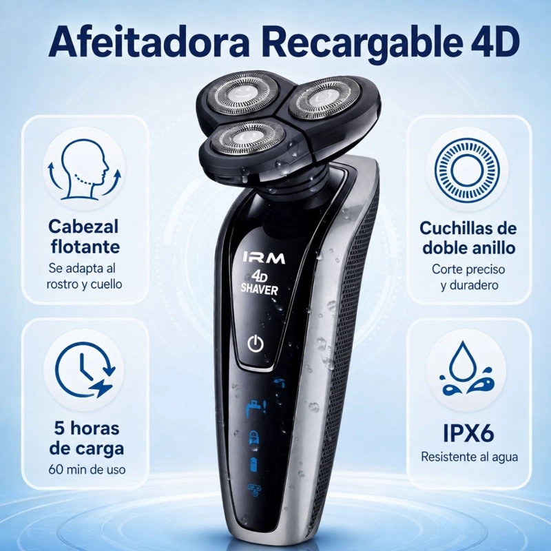 AFEITADORA HOMBRE BARBA GIRATORIA RECARGABLE WATERPROOF IPX6 - 2