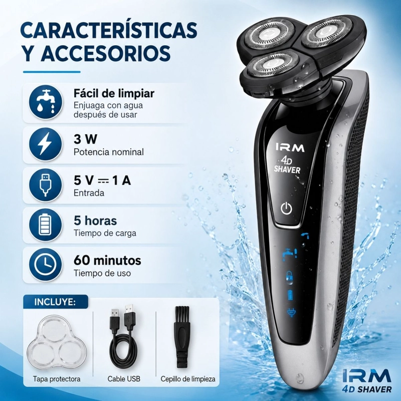 AFEITADORA HOMBRE BARBA GIRATORIA RECARGABLE WATERPROOF IPX6 - 4