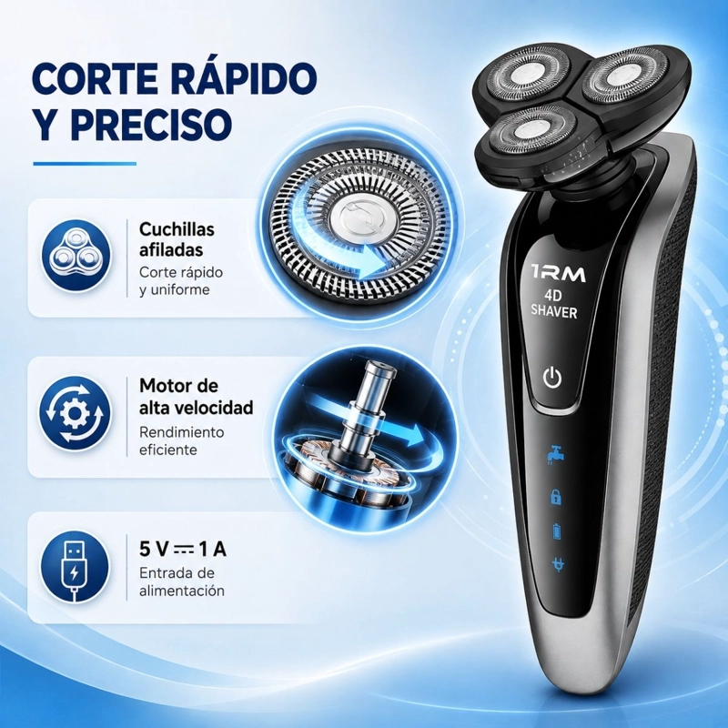 AFEITADORA HOMBRE BARBA GIRATORIA RECARGABLE WATERPROOF IPX6 - 5