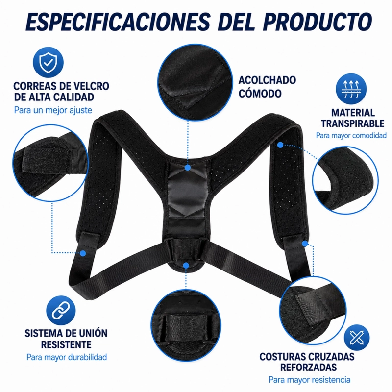 CORRECTOR DE POSTURA ESPALDA ALTA HOMBROS AJUSTABLE - 2