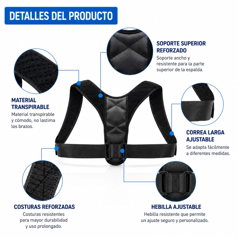 CORRECTOR DE POSTURA ESPALDA ALTA HOMBROS AJUSTABLE - 4