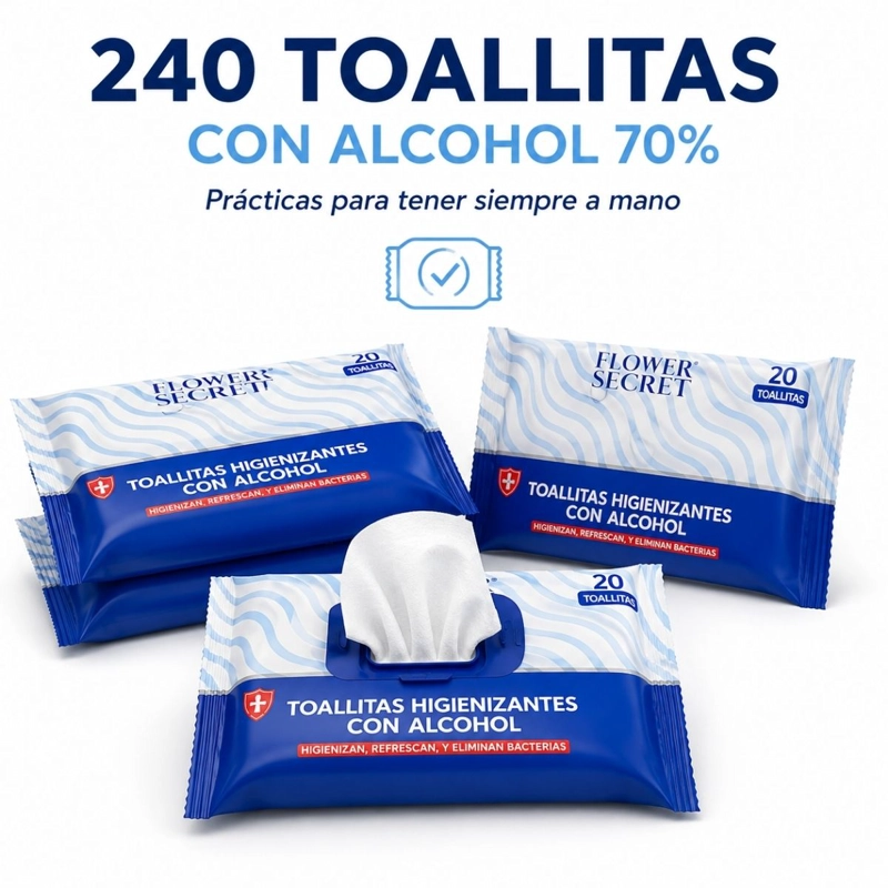 240 TOALLITAS HUMEDAS HIGIENIZANTES ALCOHOL 70% DESINFECTANTES - 3