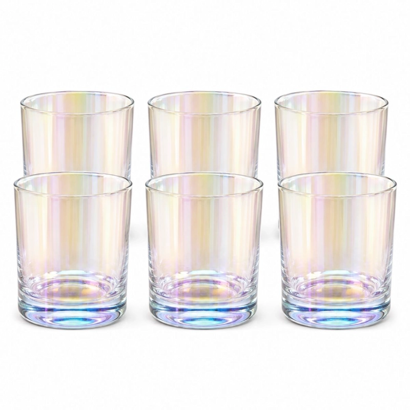 SET 6 VASOS BAJOS PARA WHISKY TRAGOS CRISTAL TORNASOL 410ML - 1