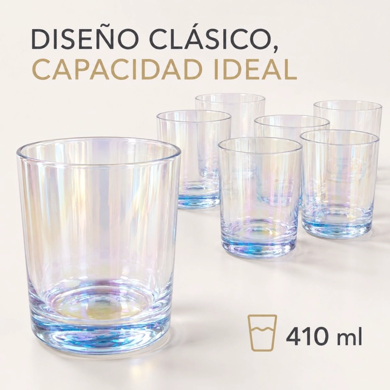 SET 6 VASOS BAJOS PARA WHISKY TRAGOS CRISTAL TORNASOL 410ML - 2