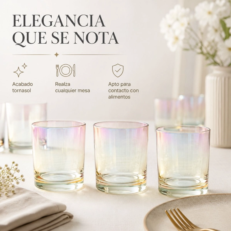 SET 6 VASOS BAJOS PARA WHISKY TRAGOS CRISTAL TORNASOL 410ML - 3