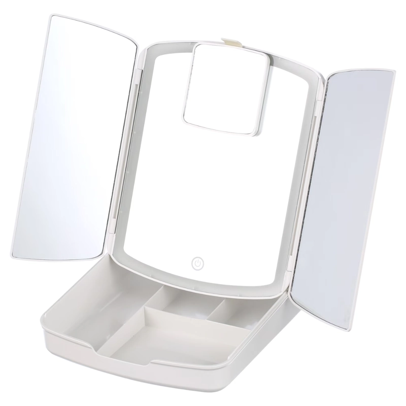 ESPEJO DE MAQUILLAJE CON LUZ LED PLEGABLE TRIPLE PORTATIL - 2
