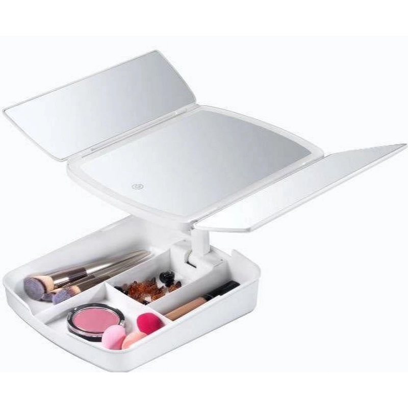 ESPEJO DE MAQUILLAJE CON LUZ LED PLEGABLE TRIPLE PORTATIL - 6