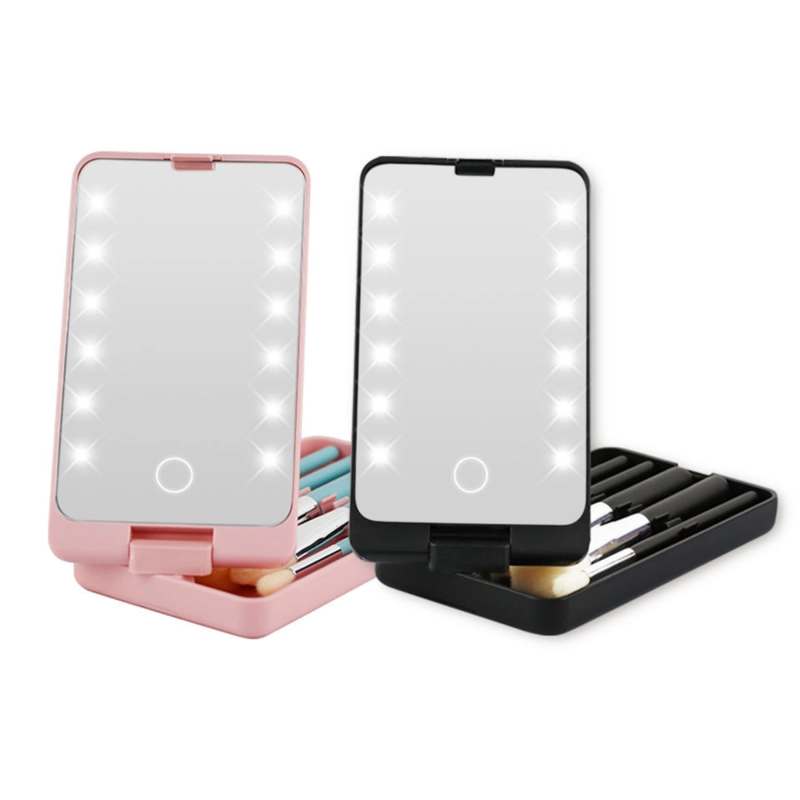 ESPEJO DE MAQUILLAJE PLEGABLE CON 12 LUCES LED Y AUMENTO - 2