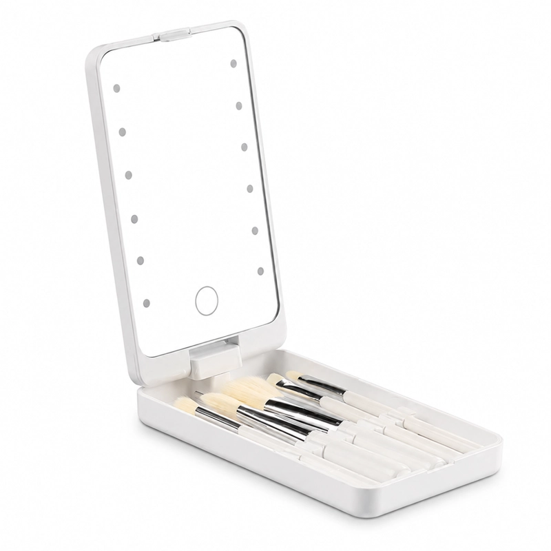 ESPEJO DE MAQUILLAJE PLEGABLE CON 12 LUCES LED Y AUMENTO - 3