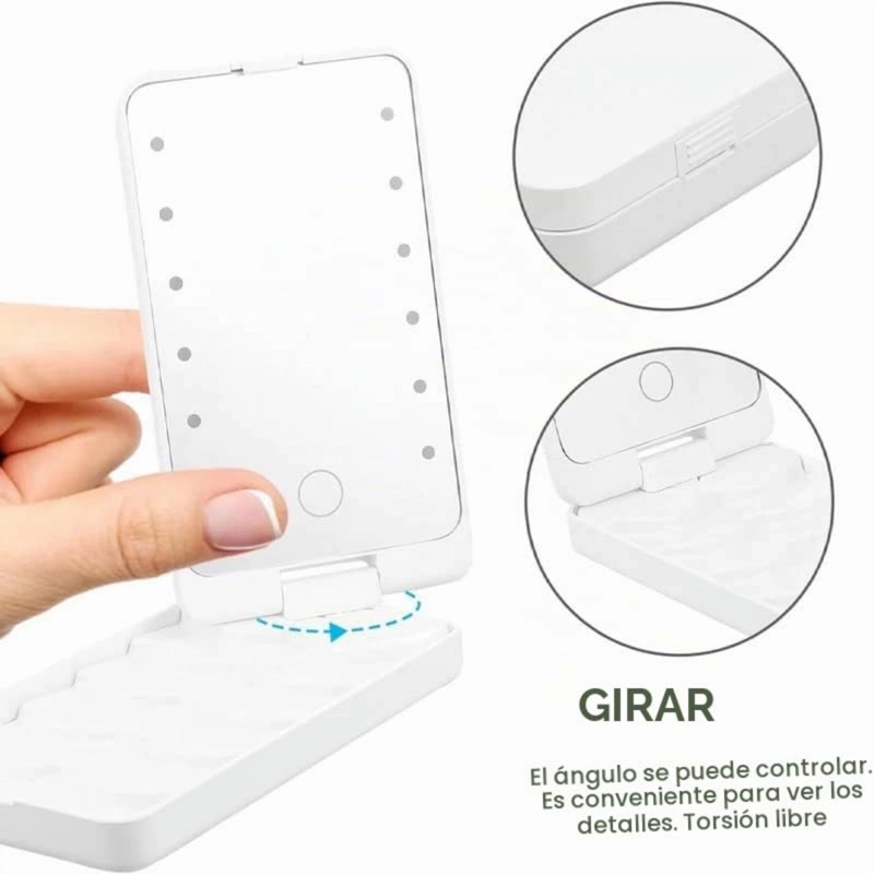 ESPEJO DE MAQUILLAJE PLEGABLE CON 12 LUCES LED Y AUMENTO - 4