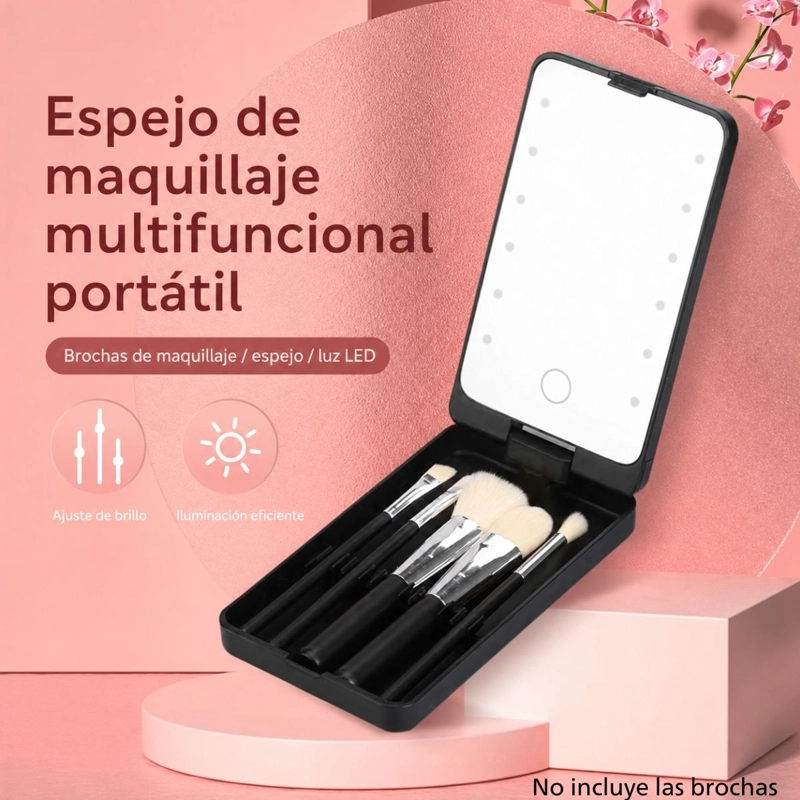 ESPEJO DE MAQUILLAJE PLEGABLE CON 12 LUCES LED Y AUMENTO - 8