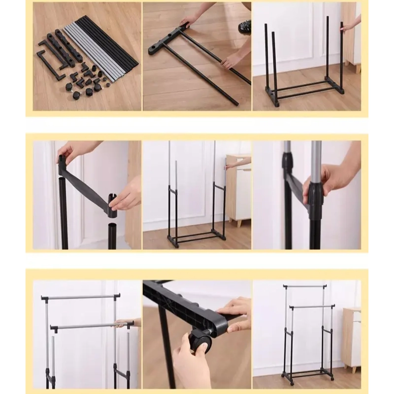 PERCHERO ORGANIZADOR DOBLE DE ROPA CON RUEDAS AJUSTABLE BLANCO - 3