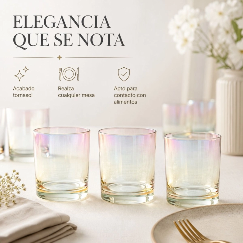 PACK 6 VASOS WHISKY TRAGOS CORTOS VIDRIO TORNASOL 280ML - 4