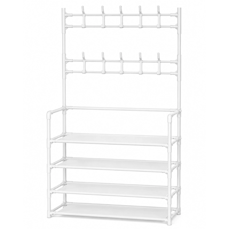 PERCHERO ORGANIZADOR ROPA COLGANTE METALICO ESTANTE ZAPATERO BLANCO - 3