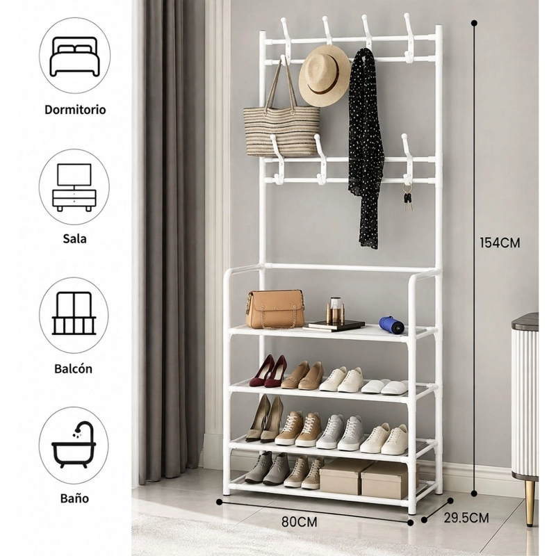 PERCHERO ORGANIZADOR ROPA COLGANTE METALICO ESTANTE ZAPATERO BLANCO - 5