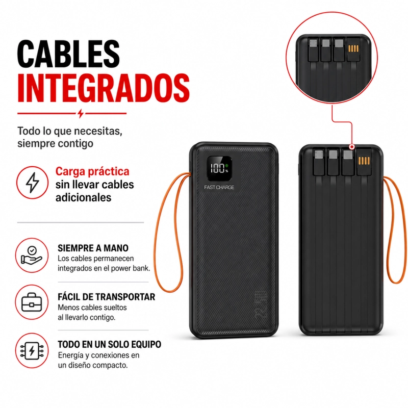 POWER BANK 40000MAH CARGA PORTATIL Y RAPIDA 22.5W 4 CABLES - 3
