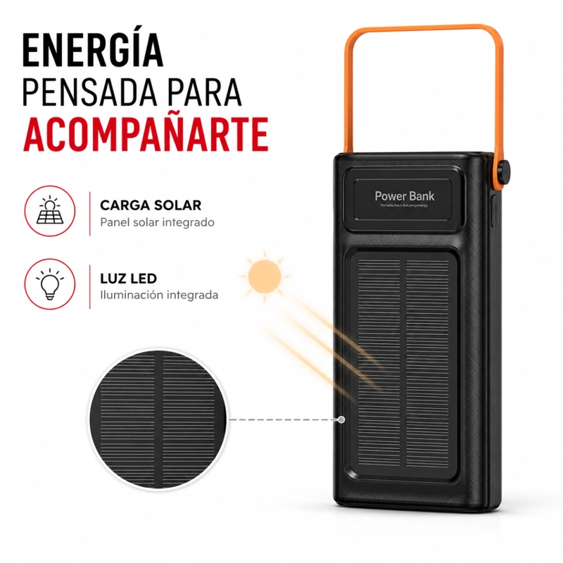 POWER BANK SOLAR 50000MAH CARGA PORTATIL LUZ LED Y CABLES GM - 3