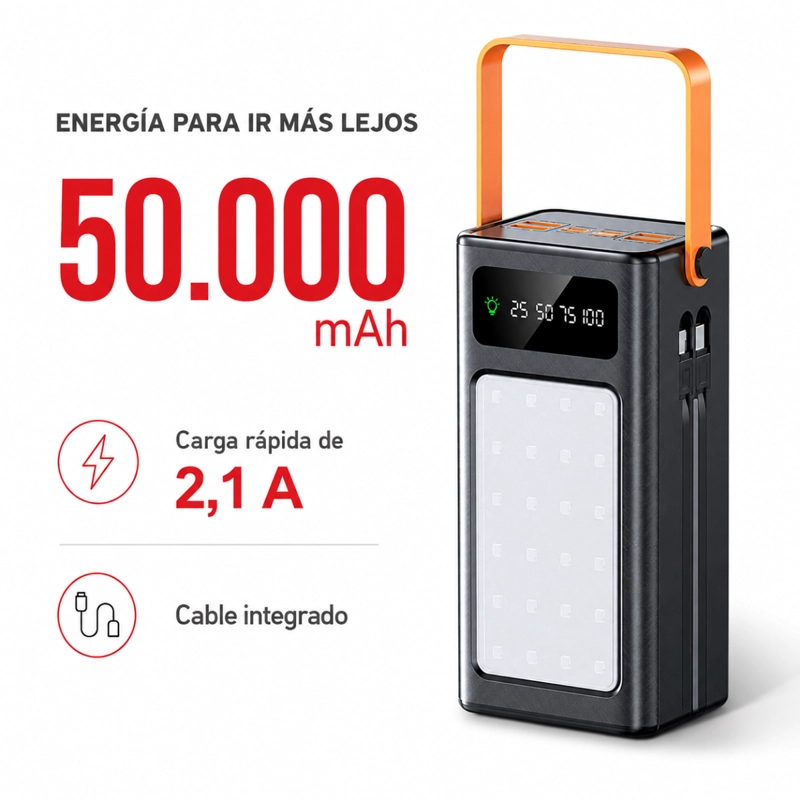 POWER BANK SOLAR 50000MAH CARGA PORTATIL LUZ LED Y CABLES GM - 4