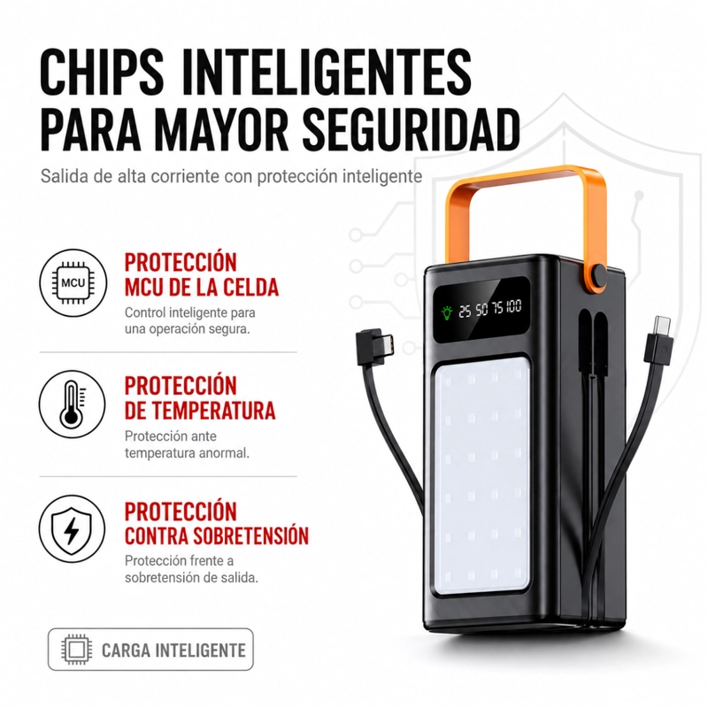 POWER BANK SOLAR 50000MAH CARGA PORTATIL LUZ LED Y CABLES GM - 5