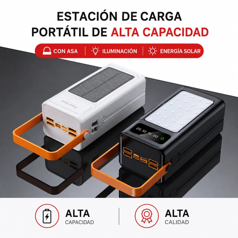 POWER BANK SOLAR 50000MAH CARGA PORTATIL LUZ LED Y CABLES GM - 6