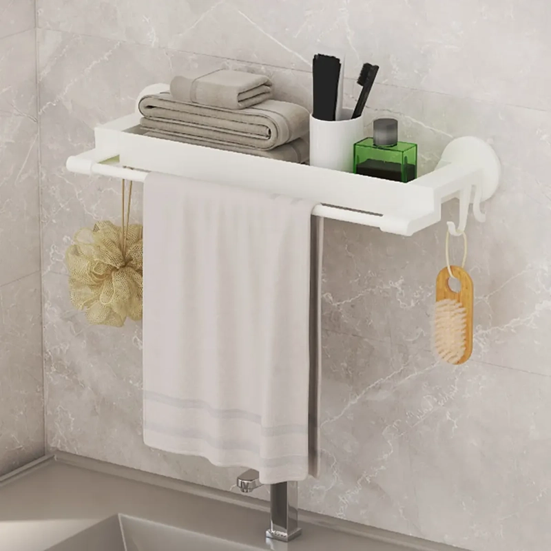 TOALLERO ORGANIZADOR BAÑO CON REPISA Y GANCHOS ESTANTE MURAL BLANCO - 2