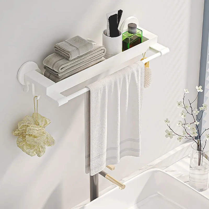 TOALLERO ORGANIZADOR BAÑO CON REPISA Y GANCHOS ESTANTE MURAL BLANCO - 3
