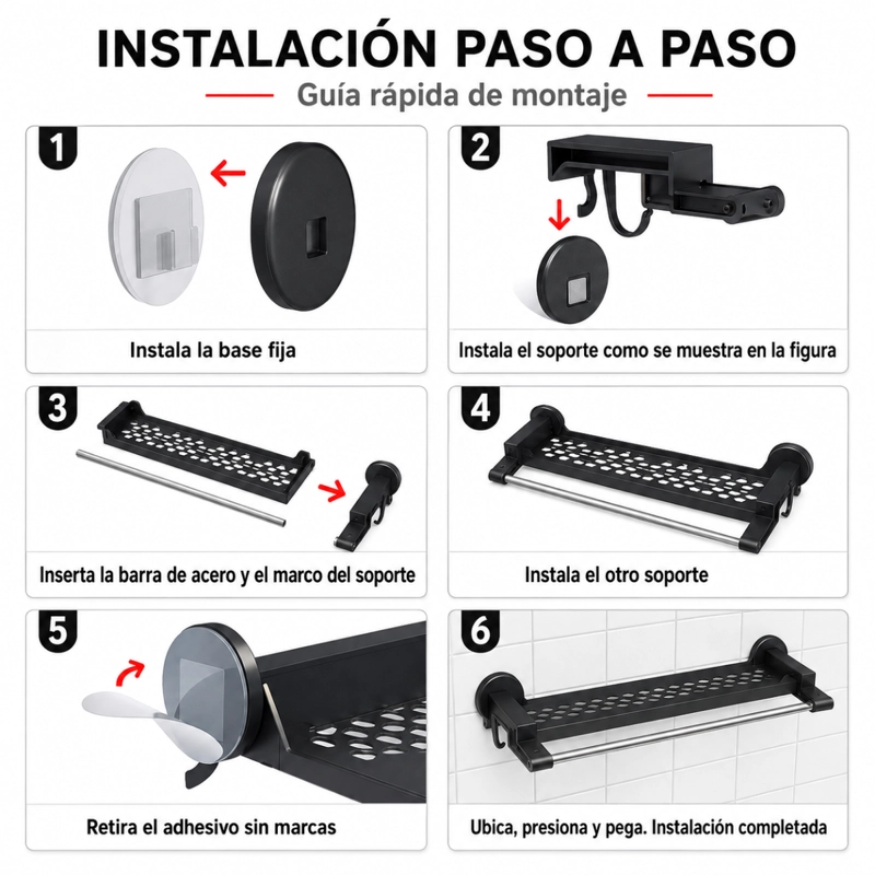 TOALLERO ORGANIZADOR BAÑO CON REPISA Y GANCHOS ESTANTE MURAL BLANCO - 4