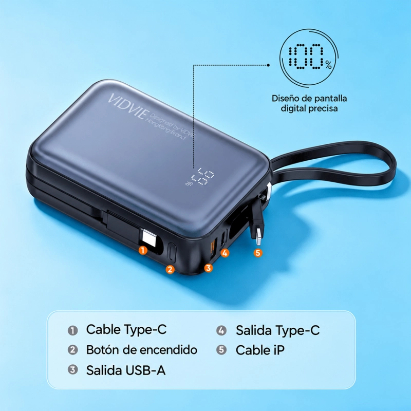 POWER BANK 20000MAH CARGA RAPIDA 45W PANTALLA LED - 4