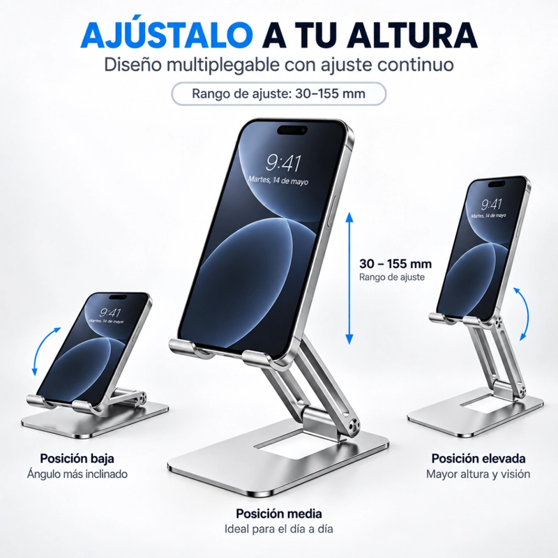 SOPORTE CELULAR ESCRITORIO METALICO PLEGABLE AJUSTABLE - 3