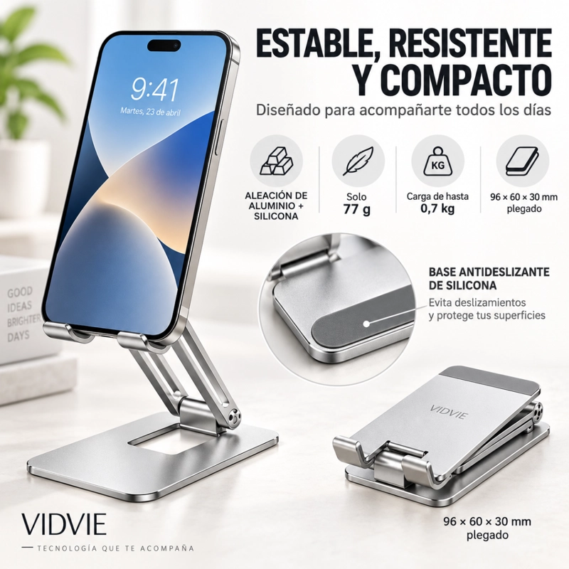 SOPORTE CELULAR ESCRITORIO METALICO PLEGABLE AJUSTABLE - 4
