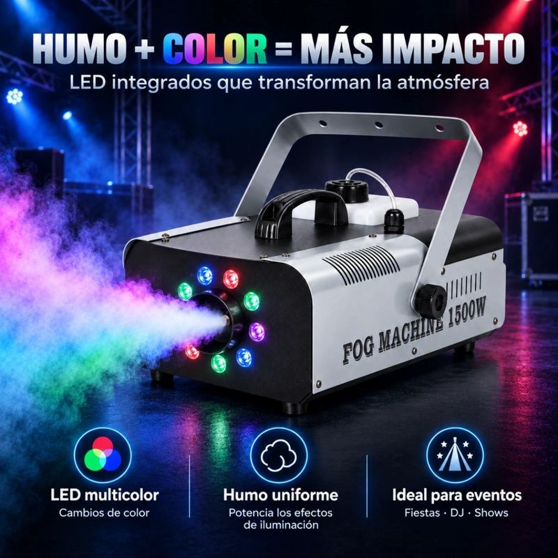 MAQUINA DE HUMO Y LUCES 1500W PARA FIESTAS EVENTOS - 2