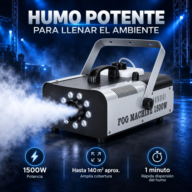MAQUINA DE HUMO Y LUCES 1500W PARA FIESTAS EVENTOS - 3