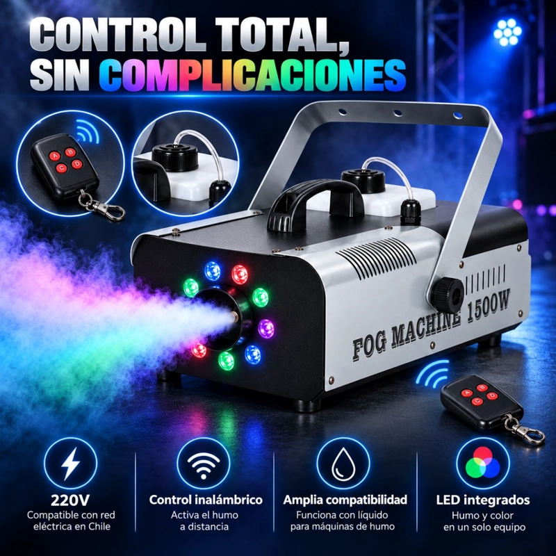 MAQUINA DE HUMO Y LUCES 1500W PARA FIESTAS EVENTOS - 4
