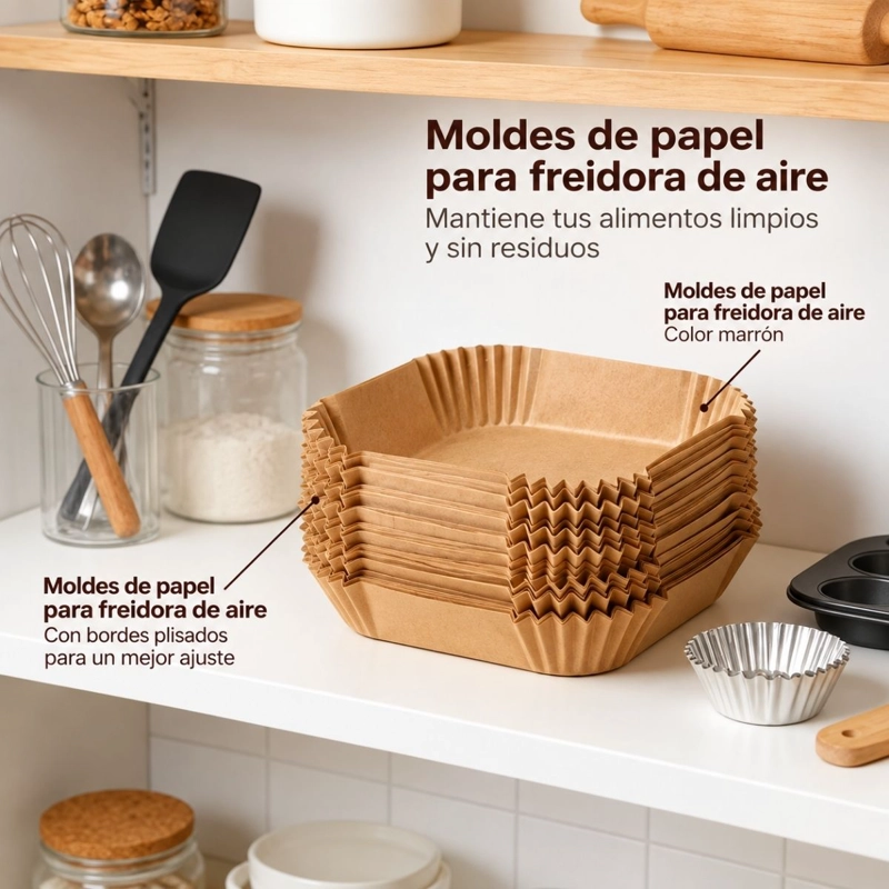 PACK 50 PAPEL MANTEQUILLA DESECHABLE PARA FREIDORA DE AIRE CUADRADO - 3