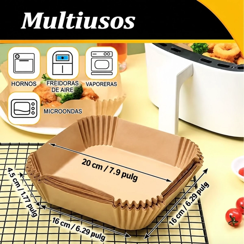 PACK 50 PAPEL MANTEQUILLA DESECHABLE PARA FREIDORA DE AIRE CUADRADO - 4