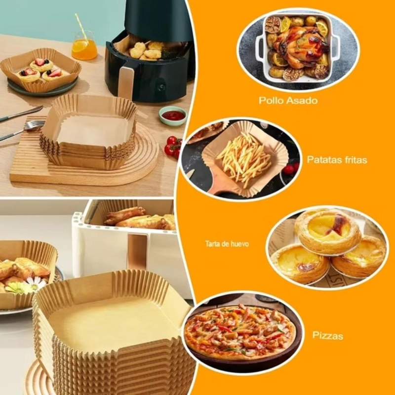 PACK 50 PAPEL MANTEQUILLA DESECHABLE PARA FREIDORA DE AIRE CUADRADO - 5