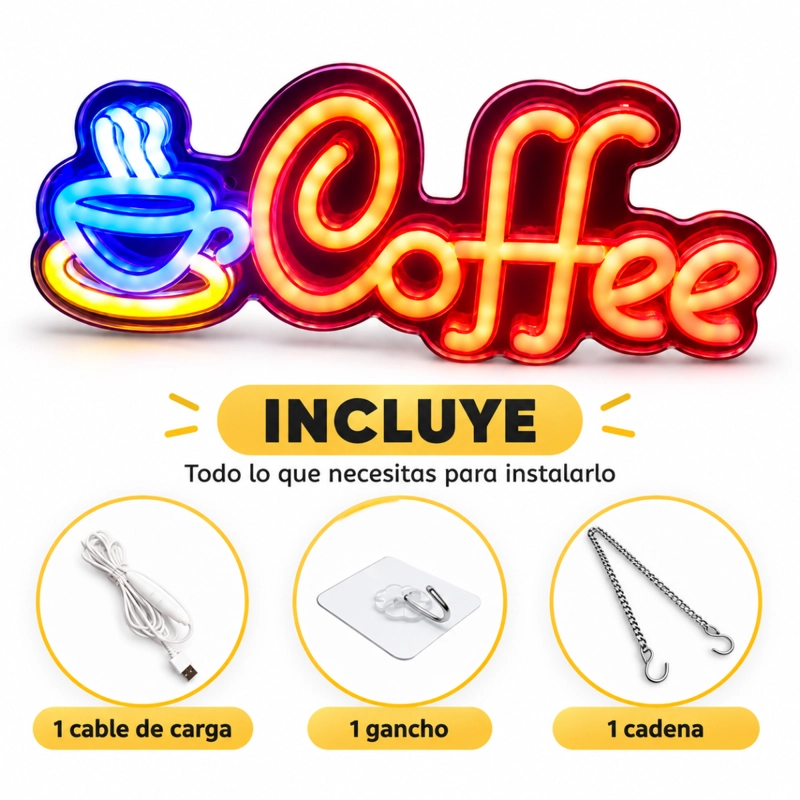 LETRERO NEON LED COFFEE TAZA DE CAFE  DECORATIVO PARA NEGOCIO - 2