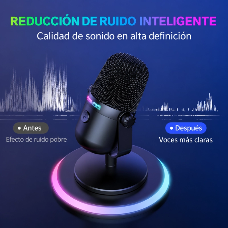 MICROFONO CONDENSADOR USB PC PODCAST GAMER REDUCCION RUIDO - 2