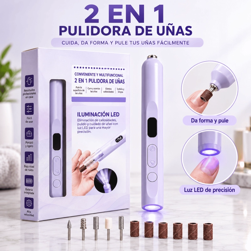 PULIDOR DE UÑAS ELE CTRICO 2 EN 1 TORNO MANICURE CON LUZ LED - 2