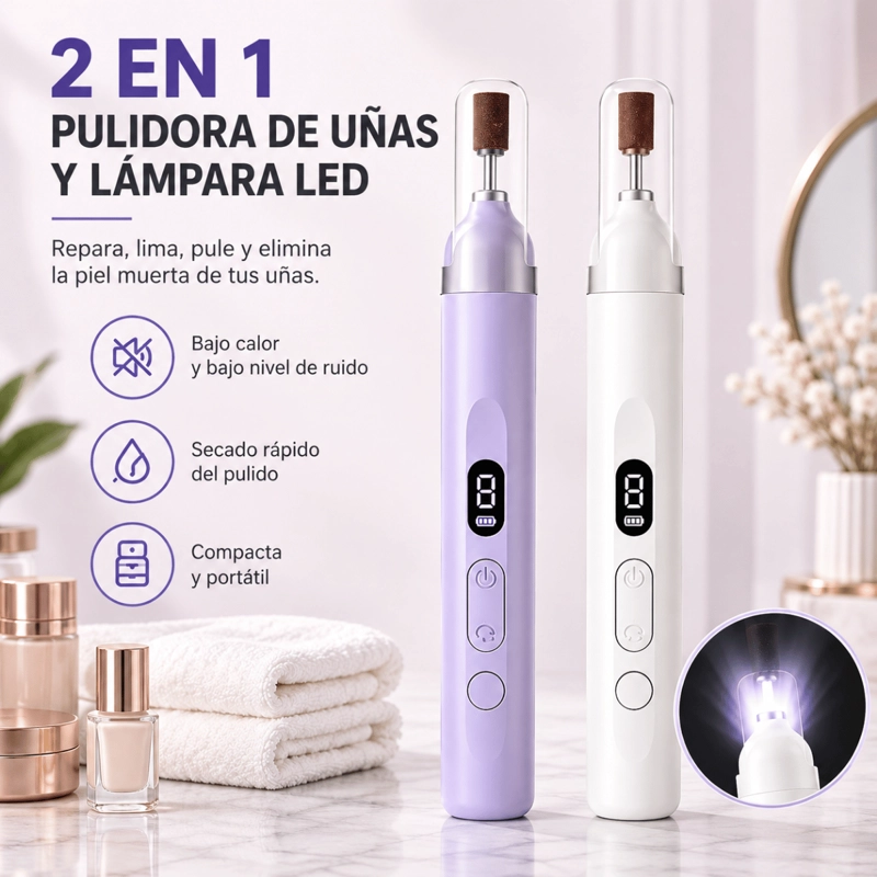 PULIDOR DE UÑAS ELE CTRICO 2 EN 1 TORNO MANICURE CON LUZ LED - 3
