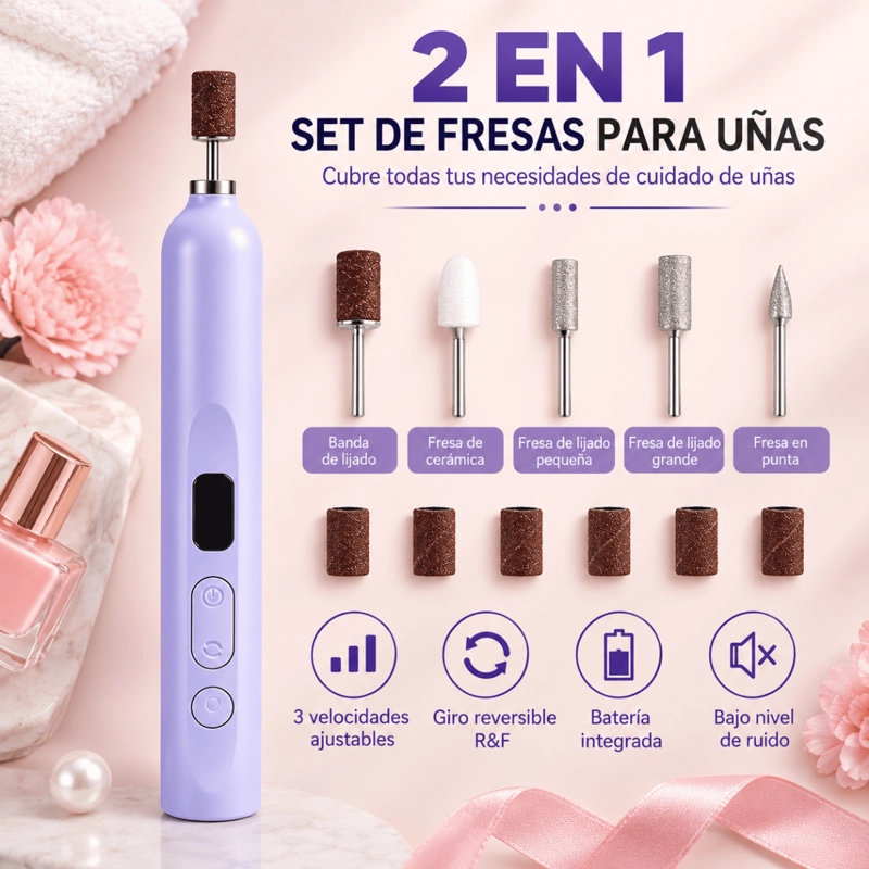 PULIDOR DE UÑAS ELE CTRICO 2 EN 1 TORNO MANICURE CON LUZ LED - 4