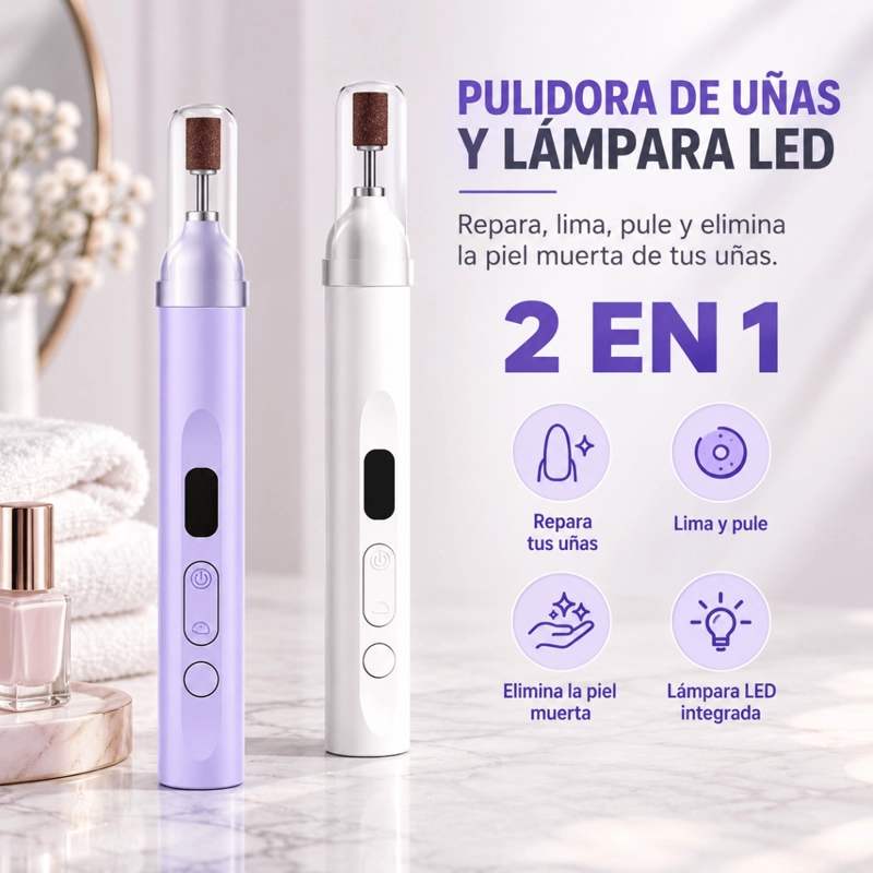 PULIDOR DE UÑAS ELE CTRICO 2 EN 1 TORNO MANICURE CON LUZ LED - 5