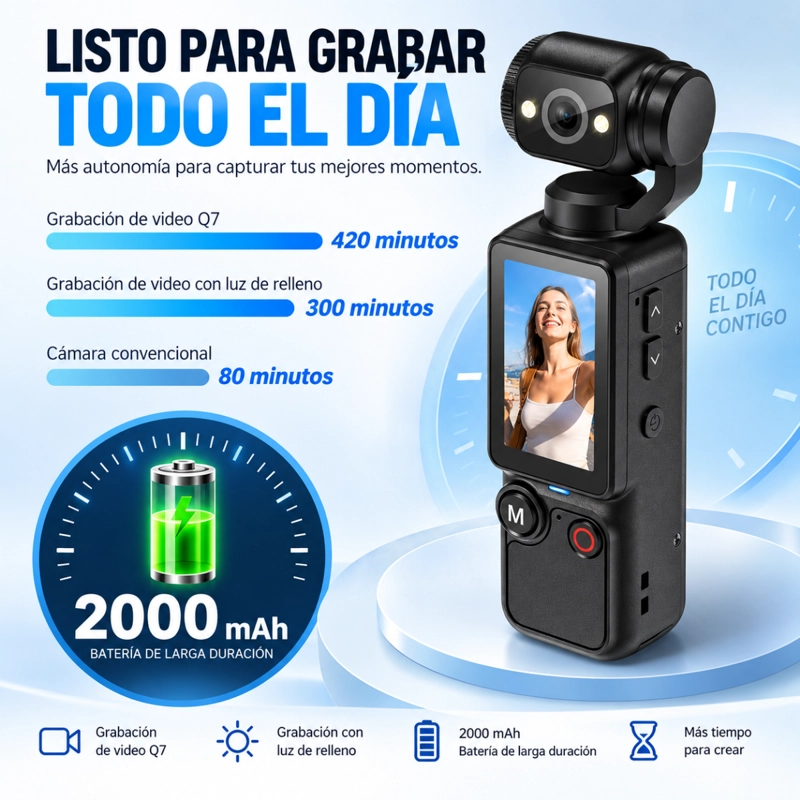 MINI CAMARA PORTATIL PANTALLA DIGITAL LENTE GIRATORIO VLOG - 3